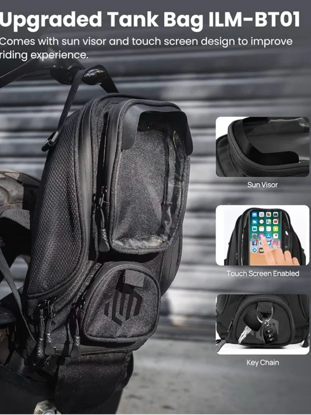 ILM BT01 Magnetic Motorcycle Tank Bag Waterproof Touchscreen Phone Pouch NWT